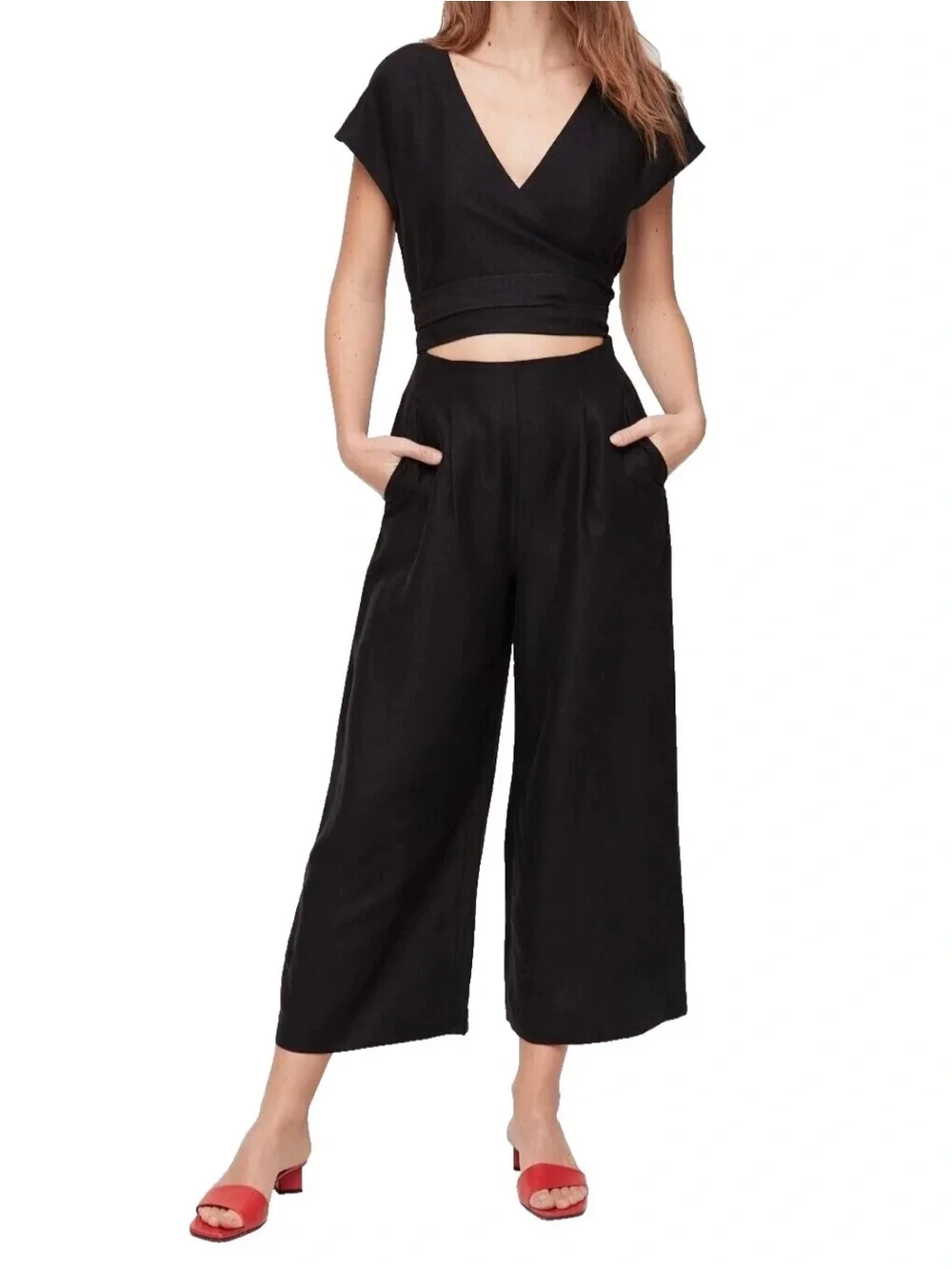 Wilfred Brax Wrap Front‎ Cutout Jumpsuit Linen Blend Wide leg
